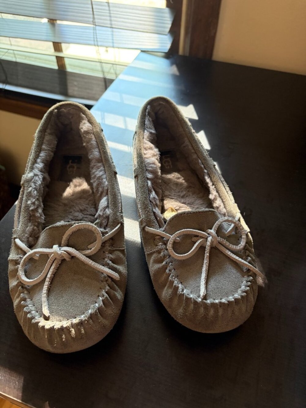 UGG Bella II Suede Shearling Moccasin Slippers Gray Size 7